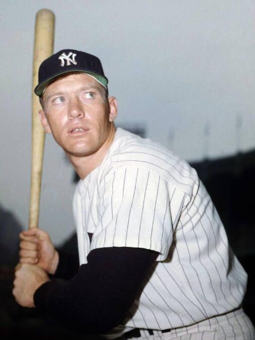 Cropped portrait of Mickey Mantle in his New York Yankees cap.